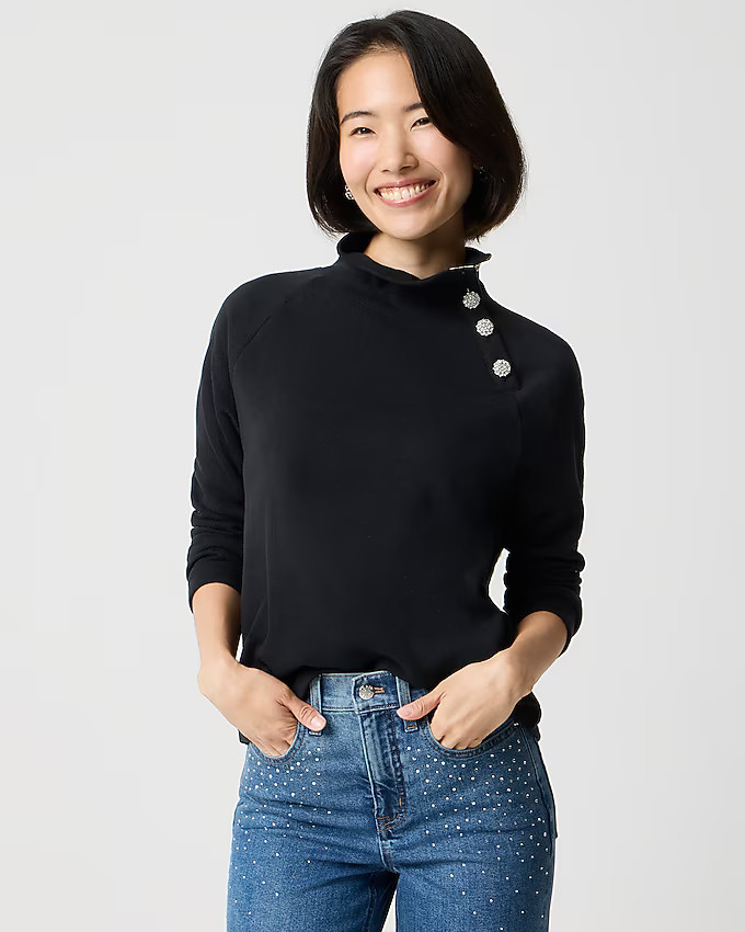 Jewel-button mockneck pullover | J.Crew Factory