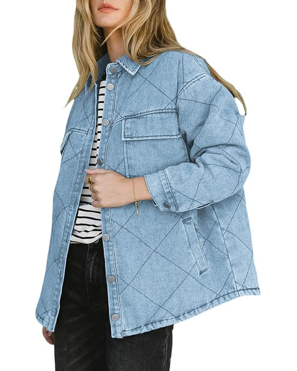 Dokotoo Denim Jacket for Women Fashion Solid Oversized Long Sleeve Button Down Shacket Jacket Coa... | Amazon (US)