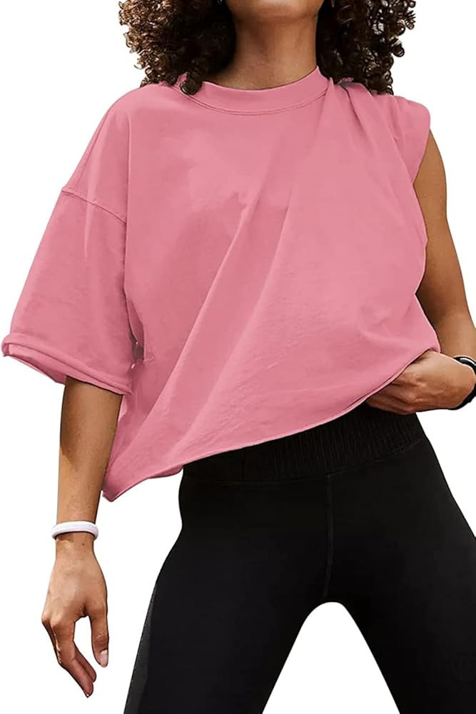 Carpetcom Oversized Workout Shirts for Women Short Sleeve Drop Shoulder Casual Crop Tops Baggy Gy... | Amazon (US)