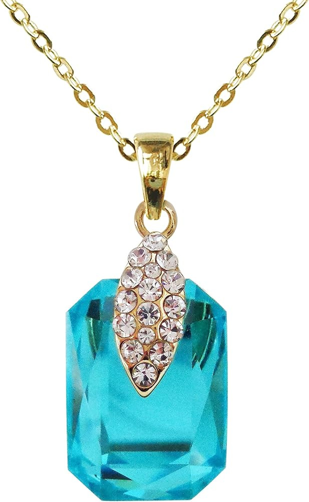 Navachi 18k Gold Plated Crystal Square Zircon Pendant Necklace 16"+2" | Amazon (US)