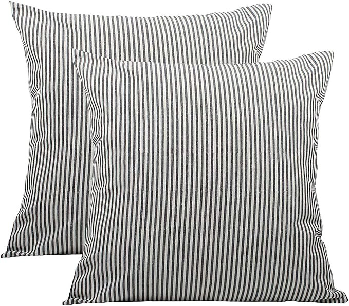 SHANLUO Outdoor Fall Pillow Covers Pillow-Cases Farmhouse Set of 2 Pillow Black and White Linen T... | Amazon (US)