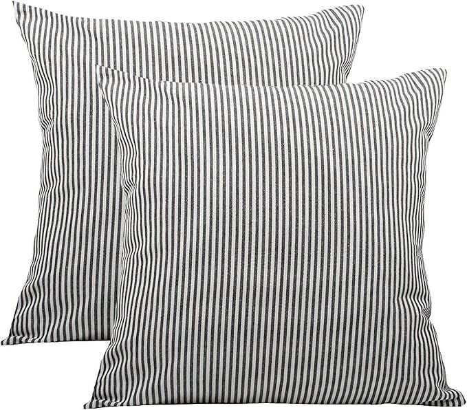 Throw Pillow Covers 20x20 - Decorative Pillows for Couch Set of 2 Rustic Linen Striped Cushion Co... | Amazon (US)