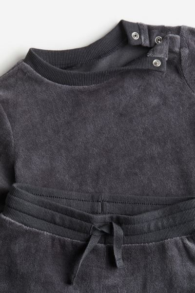2-piece velour set - Dark grey - Kids | H&M GB | H&M (UK, MY, IN, SG, PH, TW, HK)