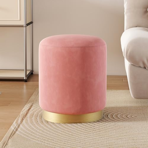 DAGONHIL Modern Round Pink Velvet Ottoman,Upholstered Floor Stools with Gold Plating Base,Accent Makeup Stool for Living Room,Bedroom and Kids Room,Pack of 1(Pink) | Amazon (US)