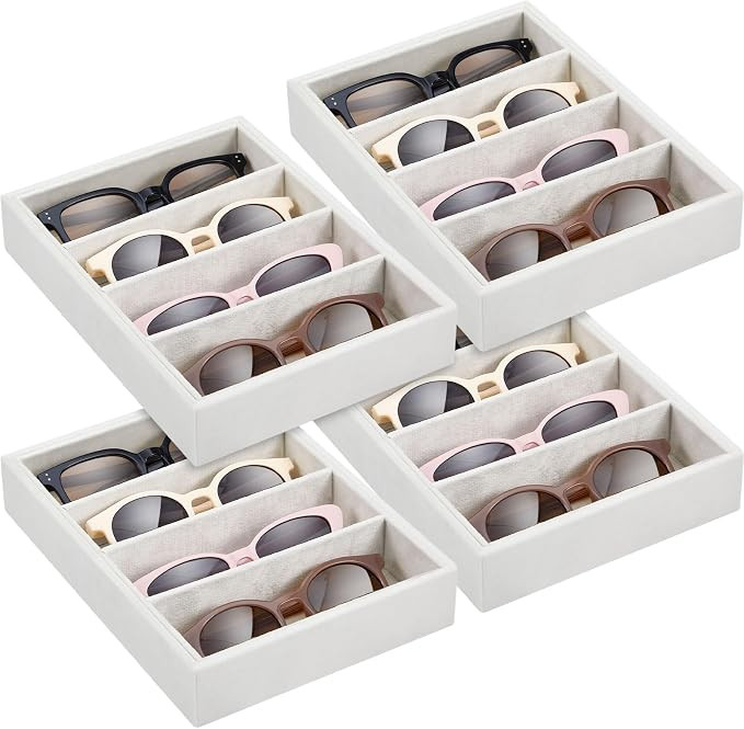 4 Pcs Beige Sunglass Organizer Trays 4 Grids Velvet Glasses Holder Jewelry Display Organizer Eyeg... | Amazon (US)