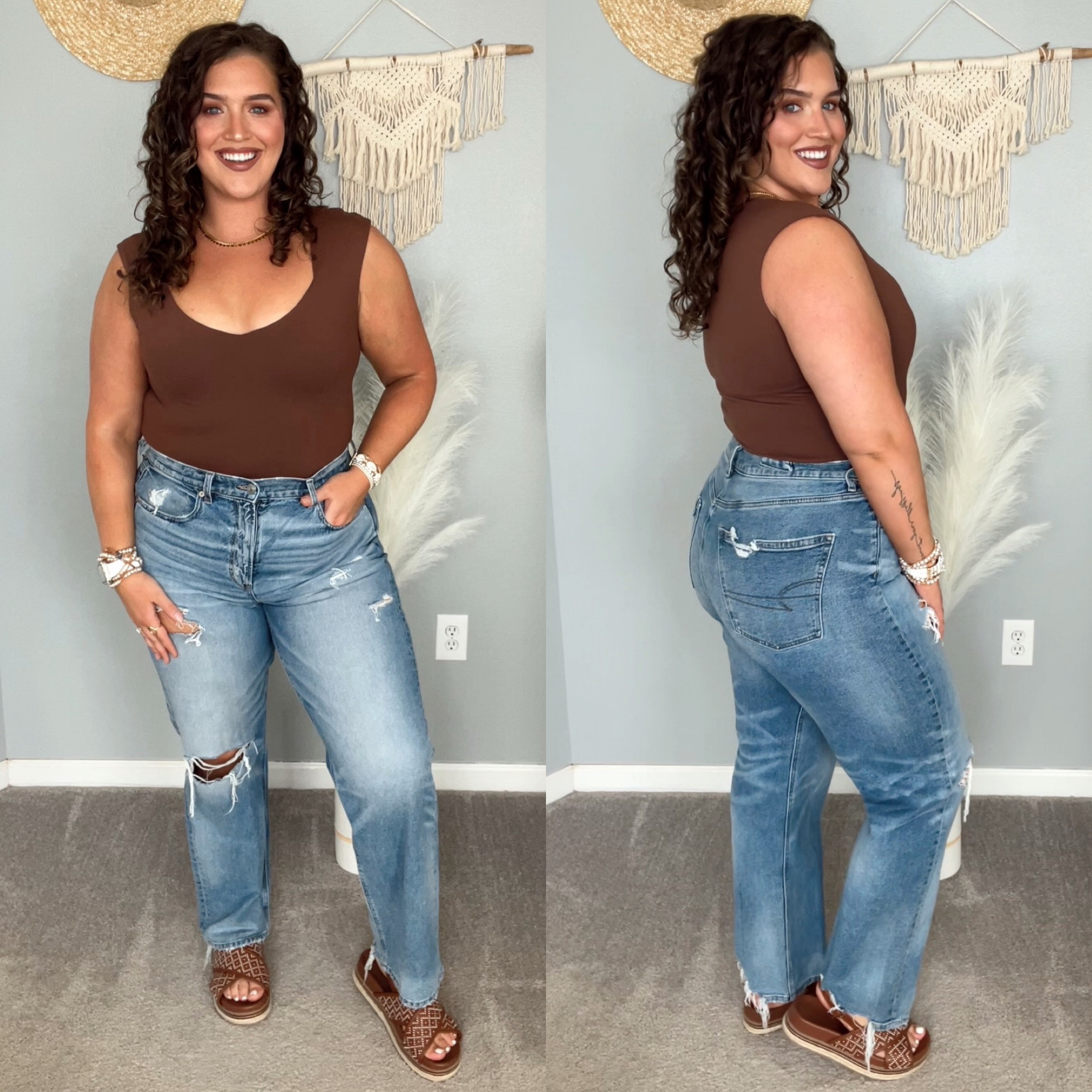 Midsize neutral casual Fall OOTD 🤎🍂✨ 
Bodysuit: XL 
Jeans: 14 
#midsizeoutfits #ootd #casualoutfits #jeans #denim #fallfashion #styleinspo #everydaystyle #bodysuit #sandals #curvydenim 

#LTKSeasonal #LTKmidsize #LTKstyletip