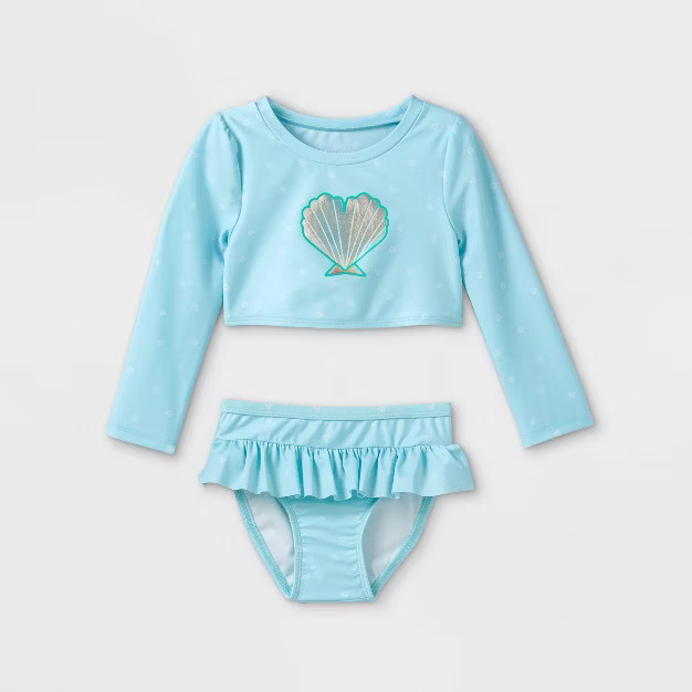Toddler Girls' Cropped Mermaid Rash Guard Set - Cat & Jack™ Light Blue | Target