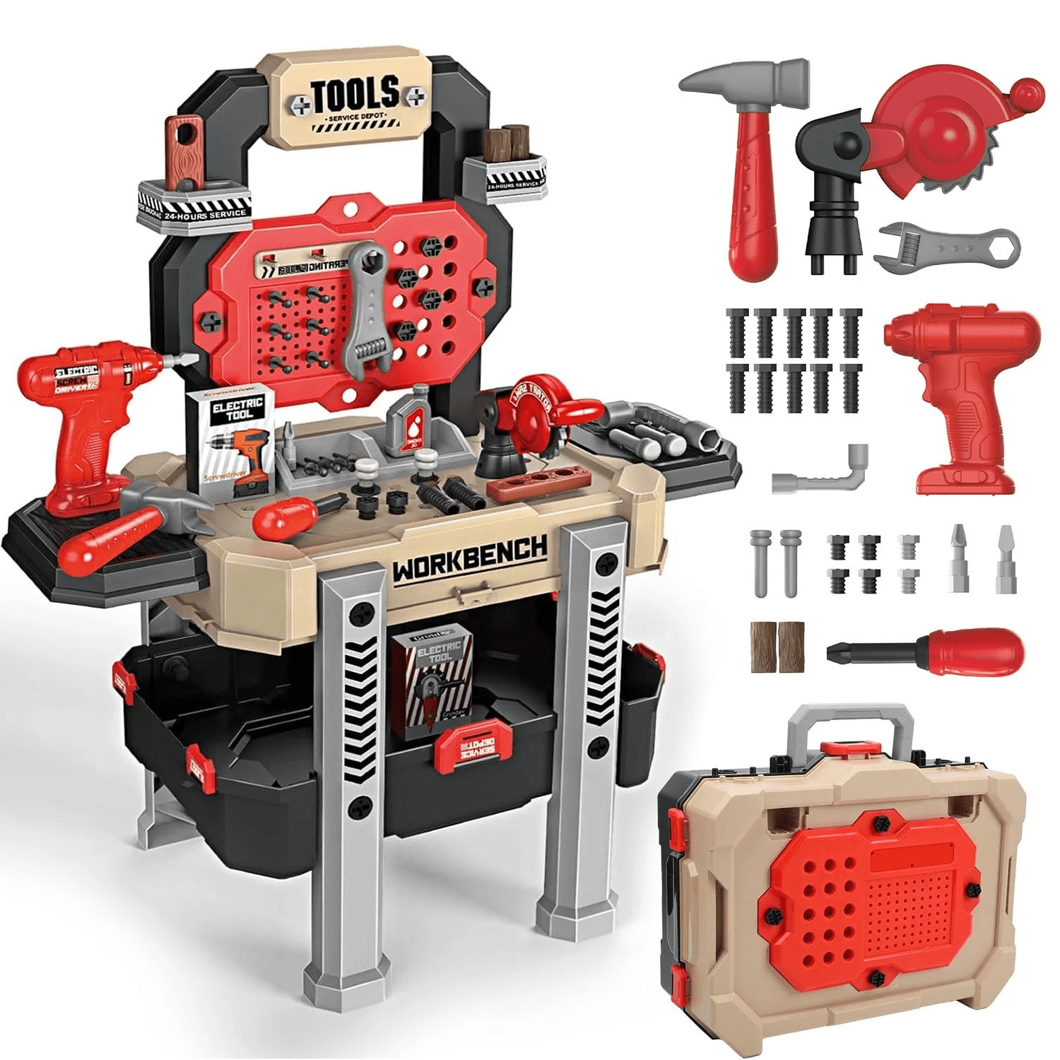 ALLJOY Kids Work Bench with Tools and Electric Drill, 78 Pcs Kids Toddlers Tool Set,Pretend Play ... | Walmart (US)
