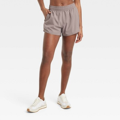 Women's Woven Mid-Rise Run Shorts 3" - All In Motion™ Taupe XL | Target