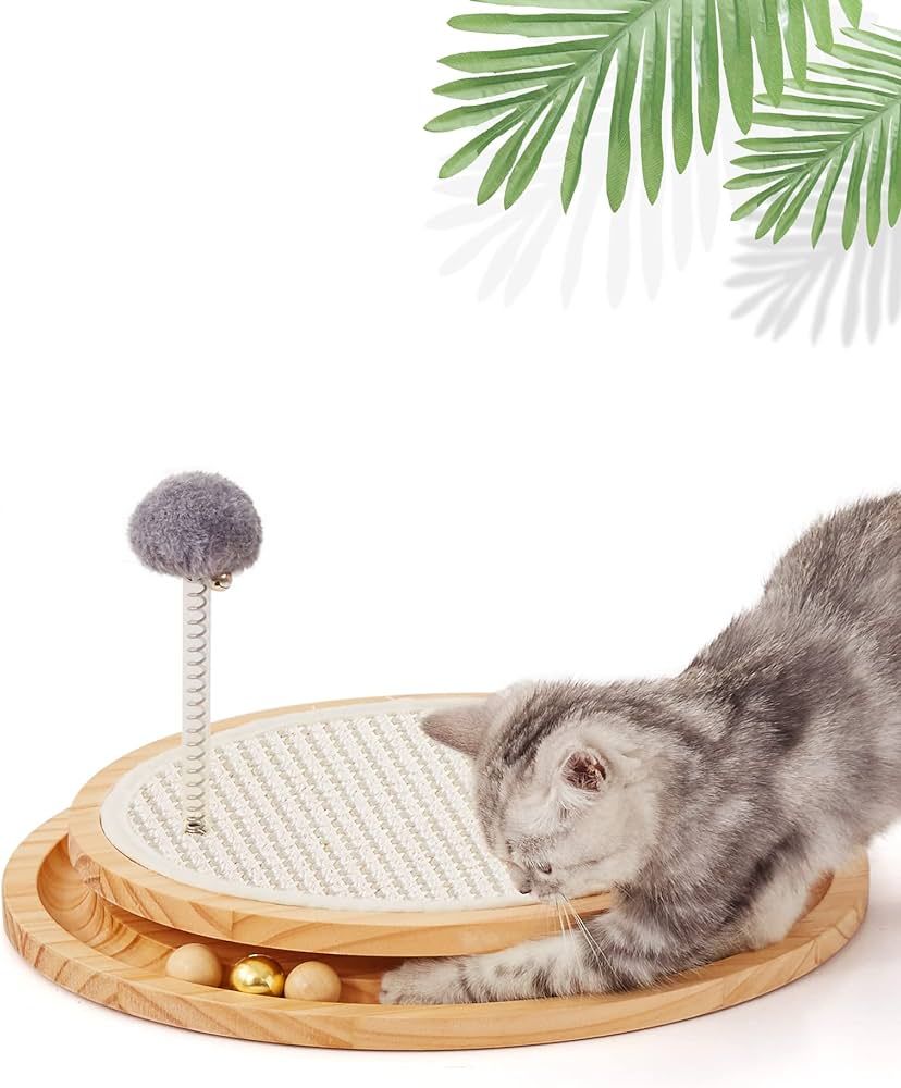 LMUGOOS Cat Scratcher,Cat Natural Sisal Scratching Pad,Kitten Interactive Toy with Ball Track Spr... | Amazon (US)