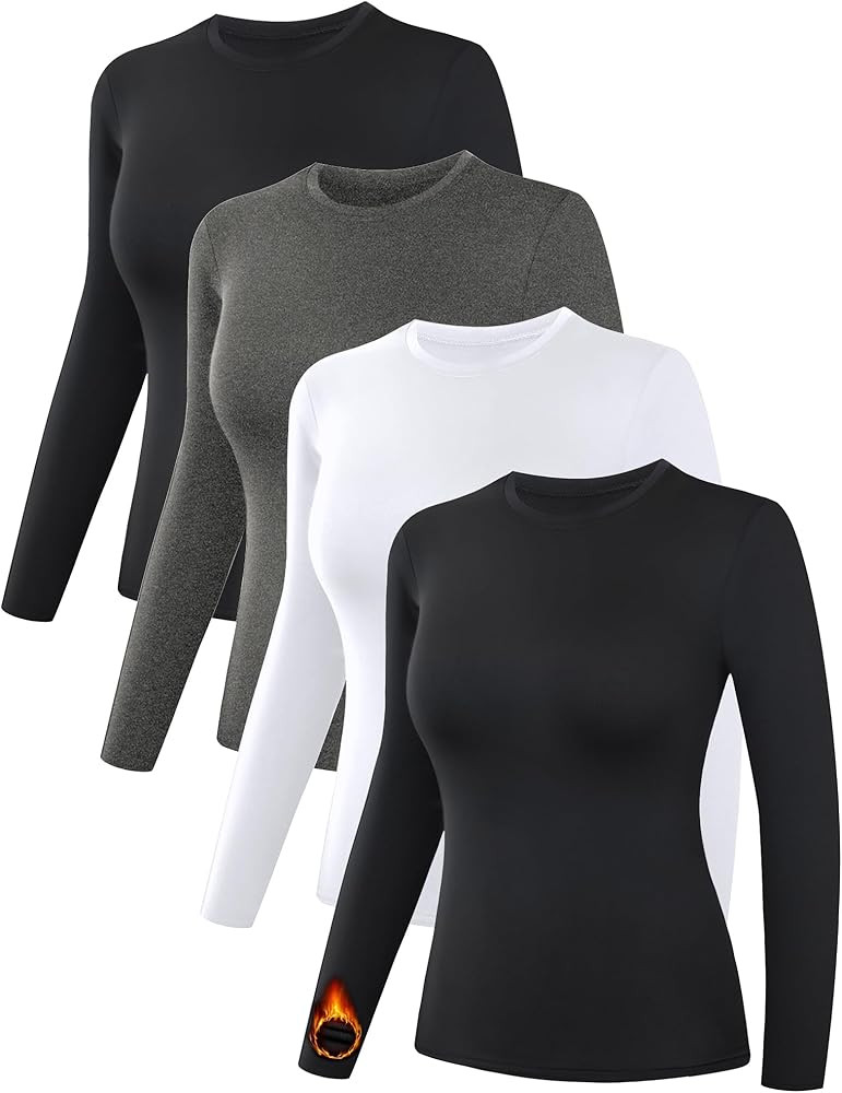 Dalavch 4 Pack Women’s Thermal Shirts, Women Fleece Lined Compression Long Sleeve Base Layer To... | Amazon (US)