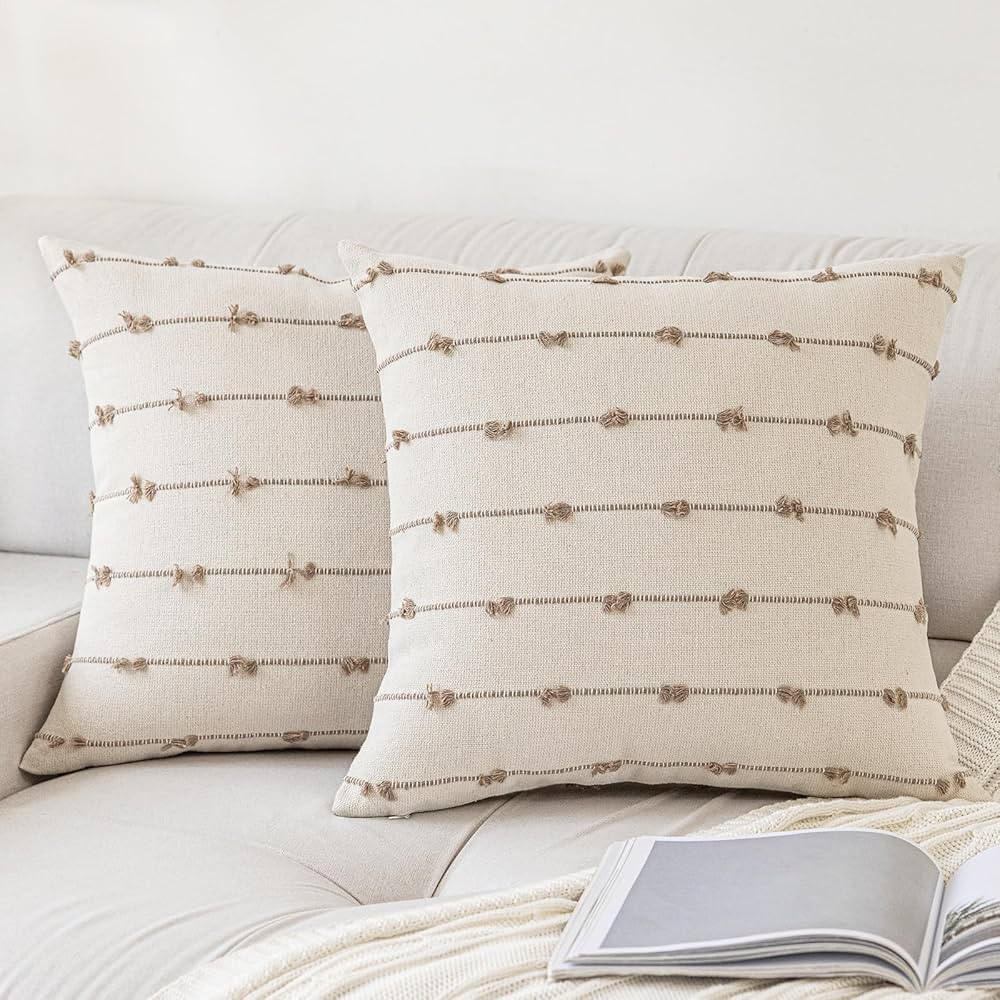 Boho Throw Pillow Covers 18x18 Set of 2 Modern Farmhouse Decorative Cushion Case Tufted Square Pi... | Amazon (US)