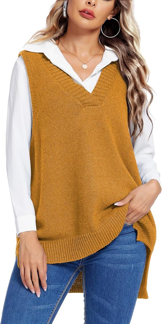 Beyove Women's Pullover Sweater Vest Oversized V Neck Sleeveless Sweater Soft Knitted Vest Knitwear  | Amazon (US)
