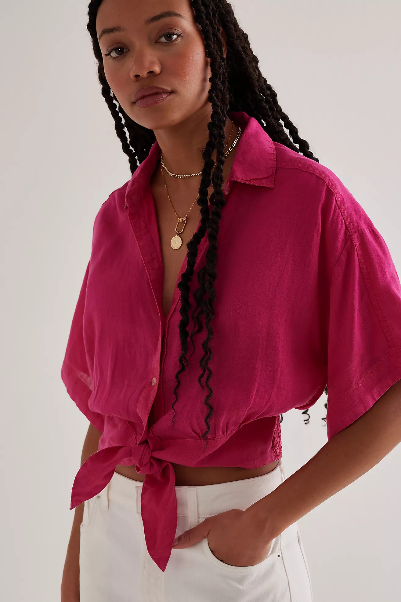 By Anthropologie Tie-Front Printed Linen Top | Anthropologie (US)