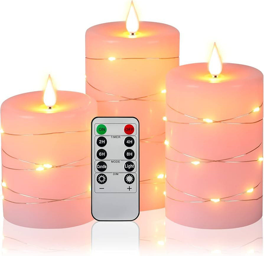Da by Flameless Candles with String Lights，Battery Operated Candles,LED Flickering Candles with... | Amazon (US)