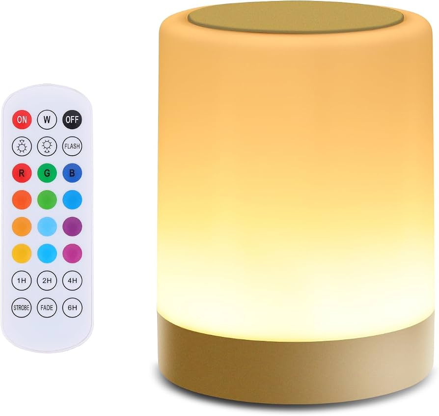 OORUN Touch Bedside Table Lamp,13 RGB Colors & 5 Brightness, USB Rechargeable Desk Lamp, Remote C... | Amazon (US)