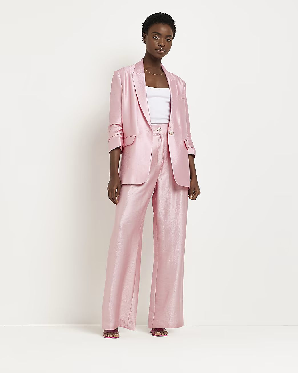 Pink satin longline blazer | River Island (UK & IE)