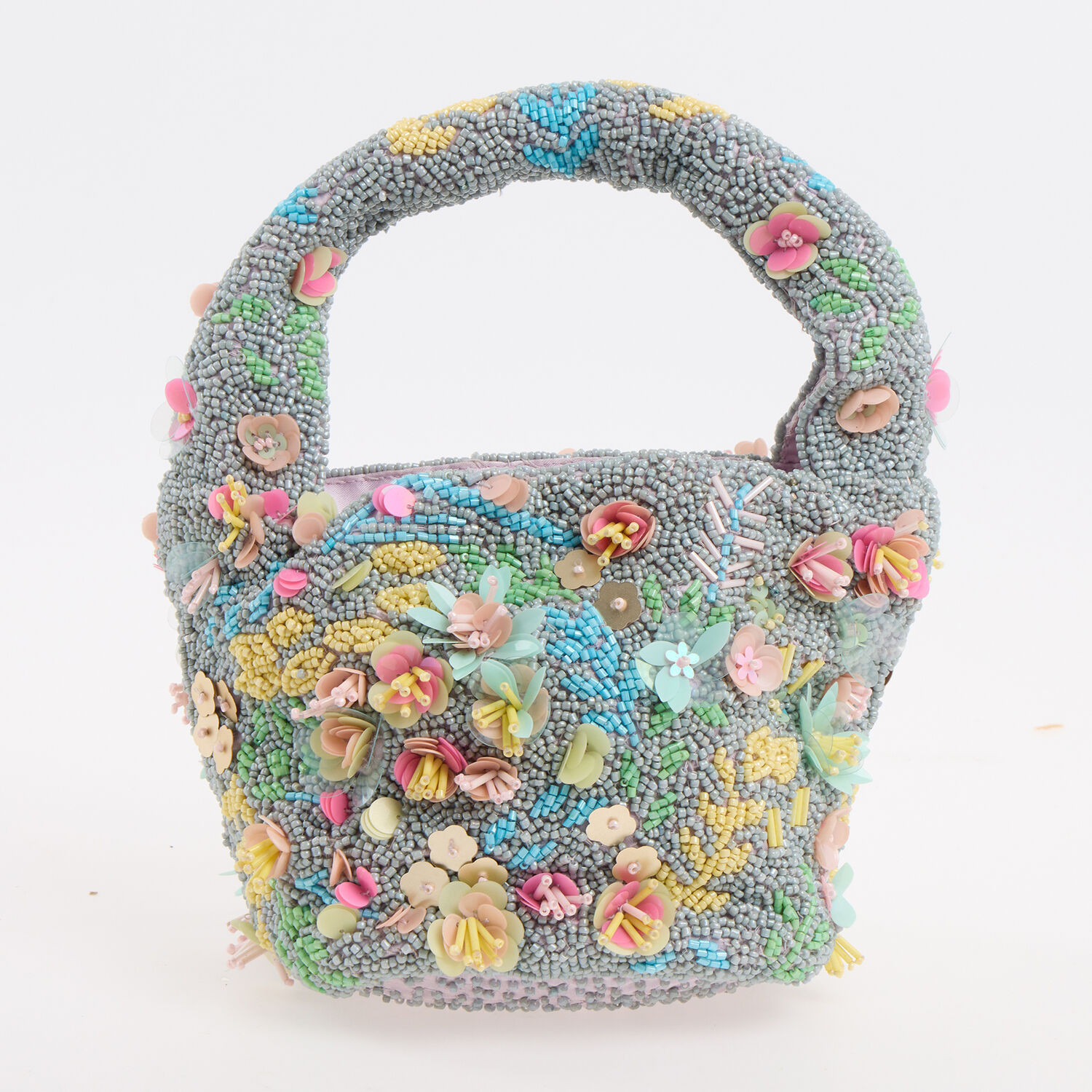 Grey Floral Mini Beaded Bucket Bag | TK Maxx