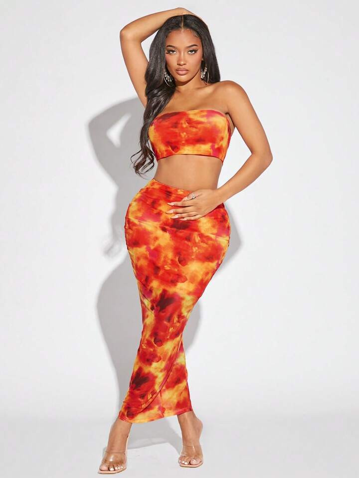 SHEIN SXY Tie Dye Tube Top & Pencil Skirt | SHEIN