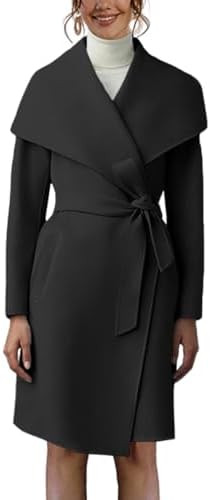 Cicy Bell Women's Pea Trench Coat Lapel Collar Long Jacket Open Front Belted Overcoat with Pocket... | Amazon (US)