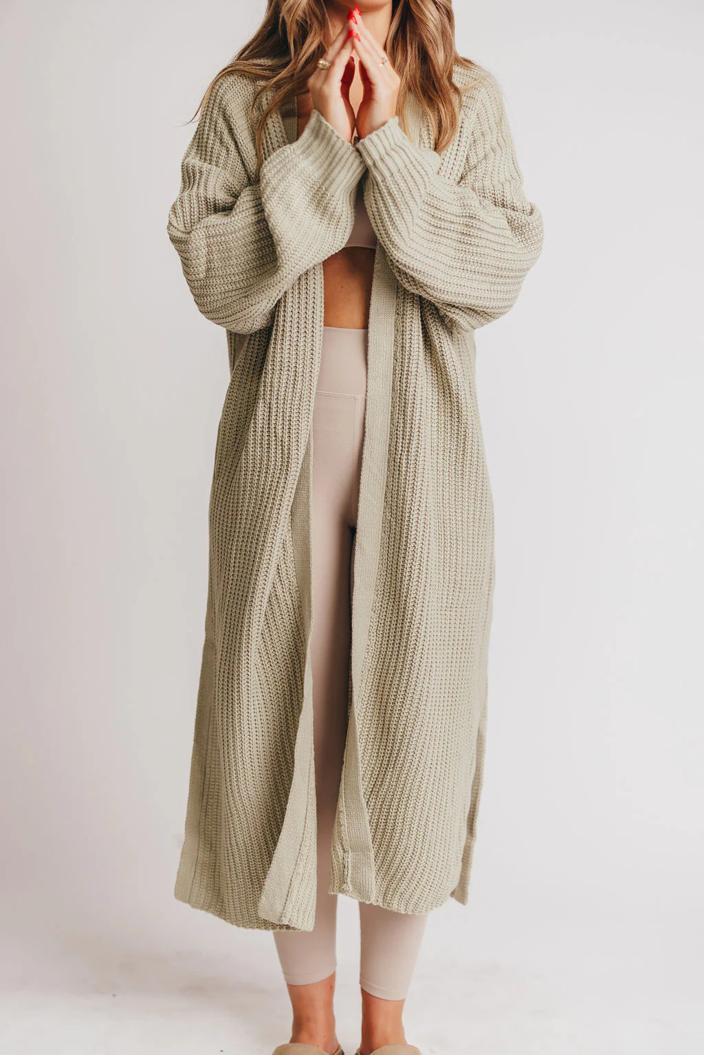 Emma Open Front Knit Cardigan in Sage | Worth Collective