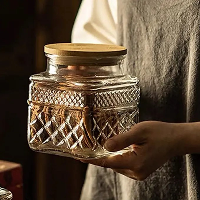 Glass Storage Jar, 38 FL OZ Glass Food Storage Canisters with Bamboo Lid, Kitchen Containers Deco... | Amazon (US)