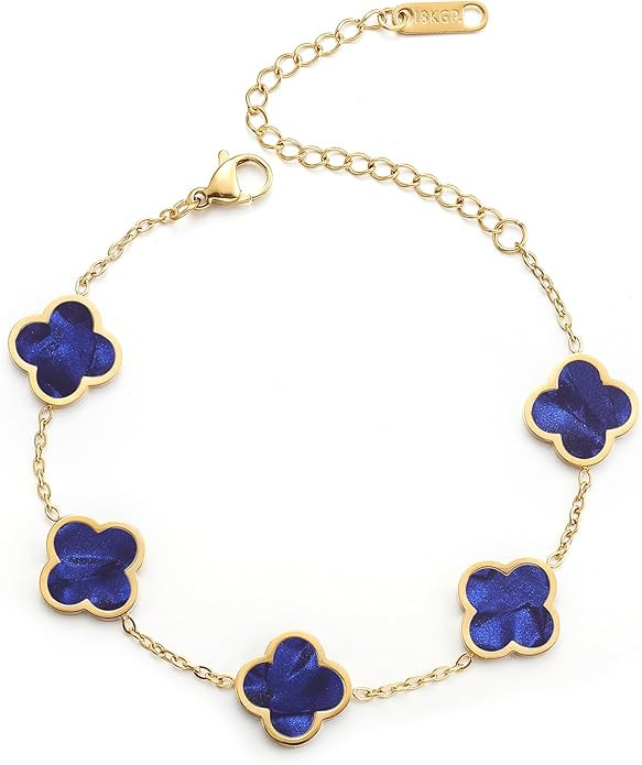 18K Gold Plated Clover Lucky Bracelet for Women White/Black/Red/Green Flower Four Leaf Link Brace... | Amazon (US)