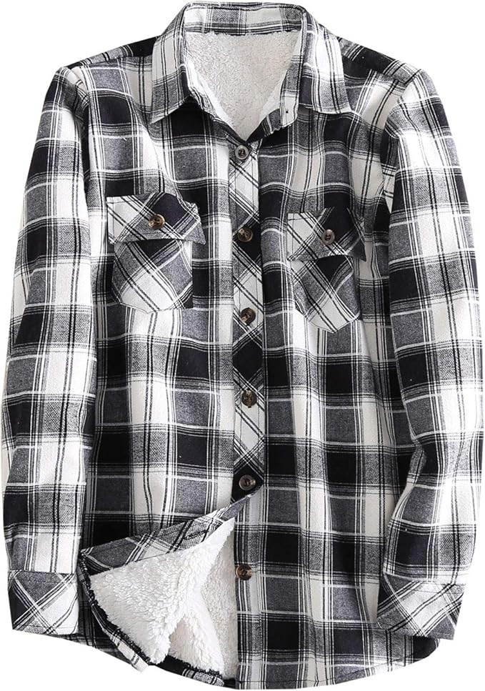 Kedera Women's Winter Flannel Plaid Button Down Top with Sherpa Fleece Lining | Amazon (US)