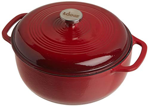 Lodge Essential Enamel Cast Iron Dutch Oven - Perfect for Bread Baking, Braising, Marinating & Slow Cooking - Features Moisture-Sealing Lid & Dual Handles - Kitchen Essentials - 6 Quarts - Island Spice Red | Amazon (US)