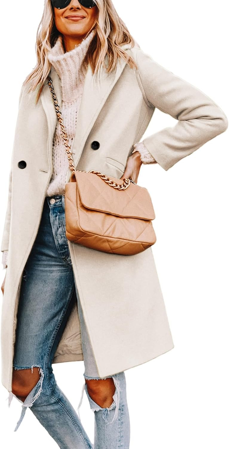Women's Wool Coat Notch Lapel Double-Breasted Peacoat | Amazon (US)