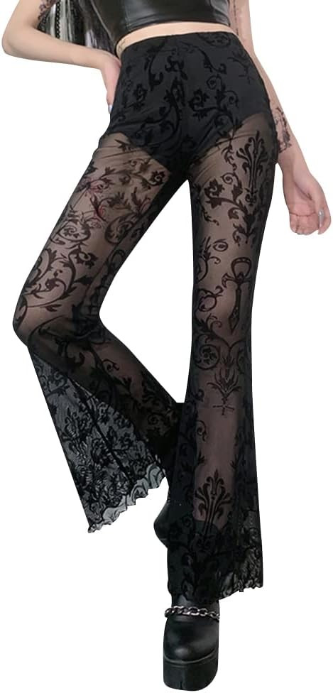 Gothic Black Pants Grunge Bottoms High Waisted Boho Hippie | Amazon (US)