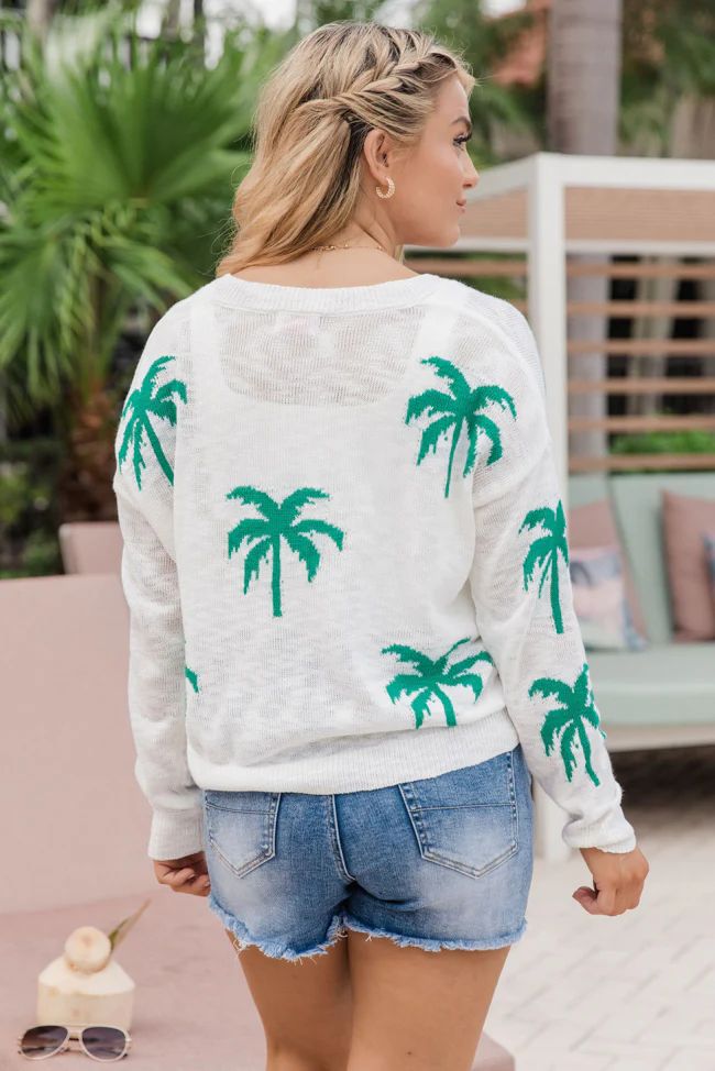Below The Equator Ivory Palm Print Sweater FINAL SALE | Pink Lily