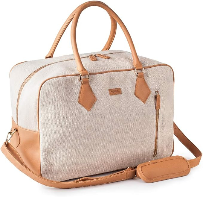 Ladies Women Canvas Travel Weekender Overnight Carry-on Shoulder Duffel Tote Bag in Trolley Sleev... | Amazon (US)