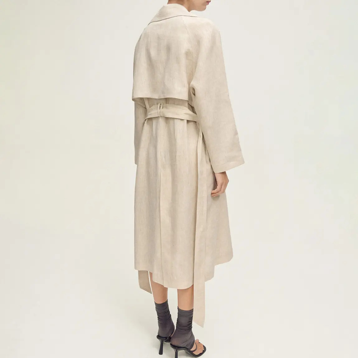 Light Grey Linen Trench Coat With Pronounced Lapels | BrandAlley