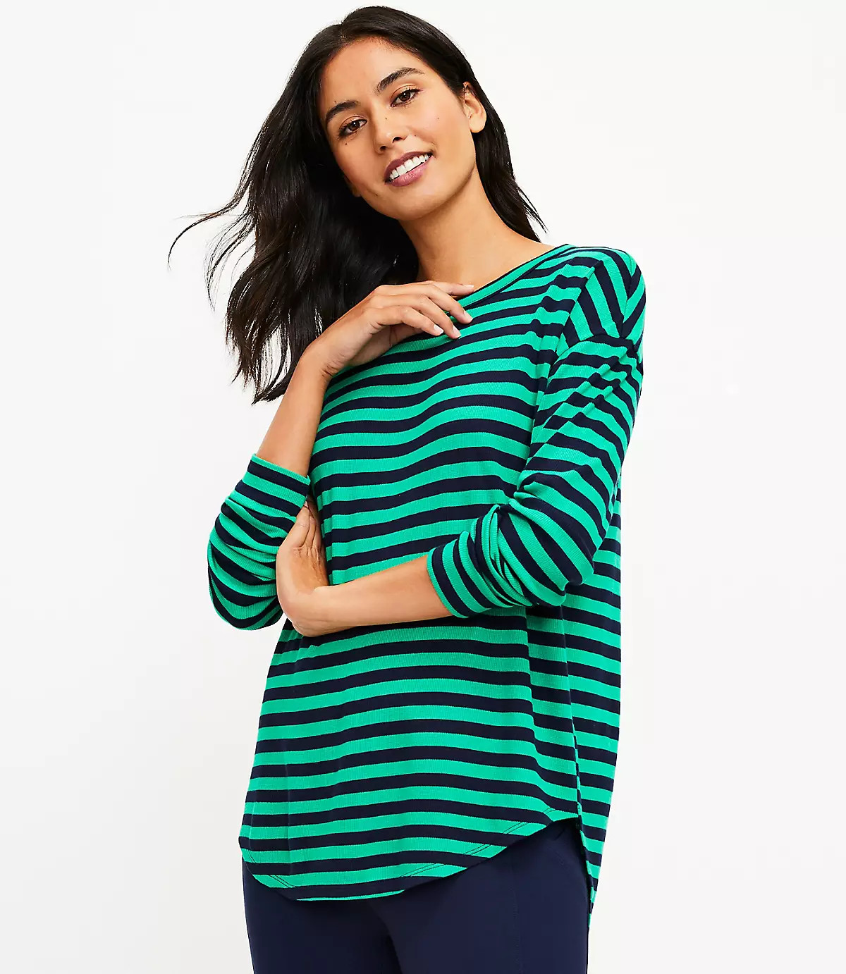 Lou & Grey Stripe Ribbed Signaturesoft Jersey Shirttail Top | LOFT