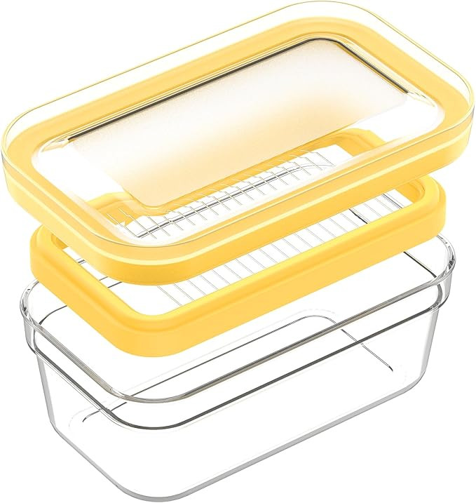 280g Butter Slicer Cutter and Airtight Container for Fridge, 2-in-1 PC Butter Dish with Stainless... | Amazon (US)