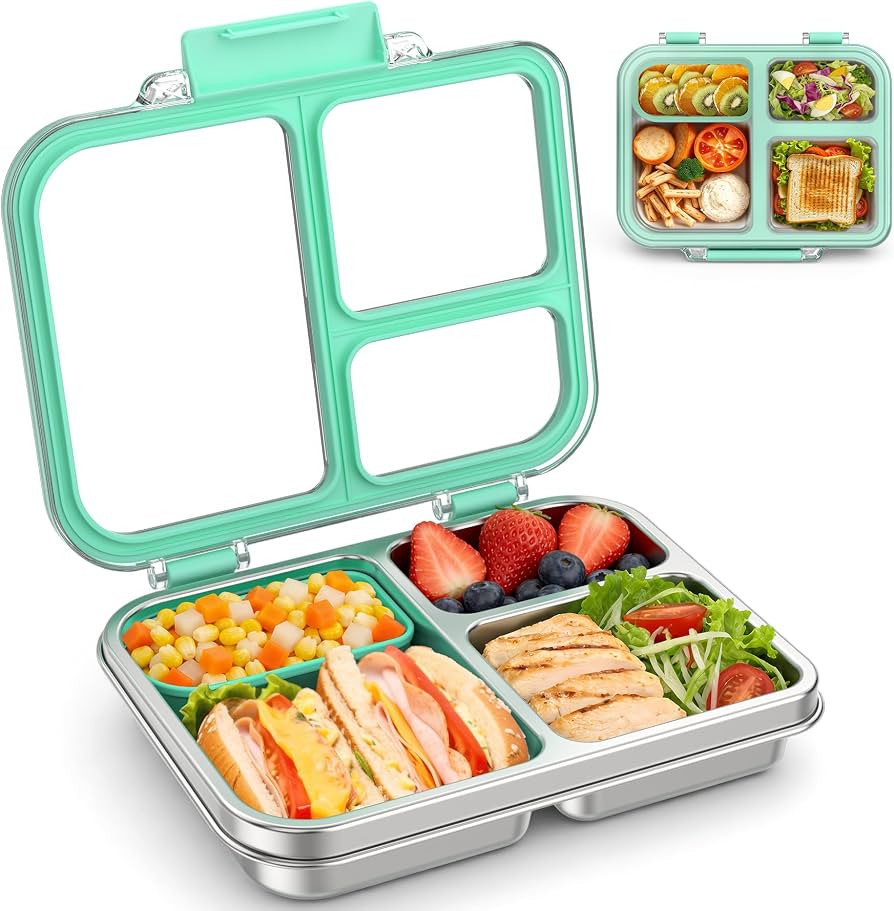 BABHAMNESS Stainless Steel Bento Lunch Box for Kids Adults, 3 Compartments Metal Bento Box with T... | Amazon (US)