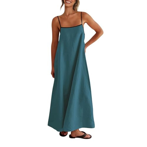 Shy Velvet Women's 2025 Summer Linen Maxi Dress Contrast Spaghetti Strap Dress Backless Sleeveless Casual Party Beach Dresses | Amazon (US)
