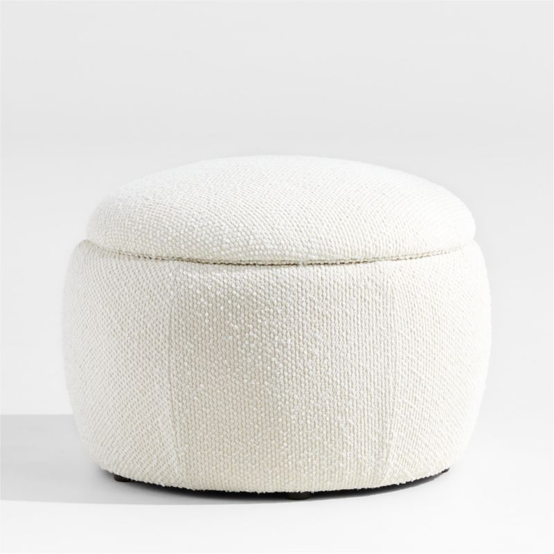 Pollie Snow Bouclé Round Storage Ottoman | Crate & Kids | Crate & Barrel