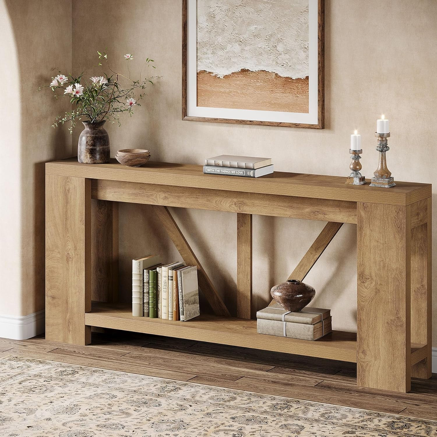 Finmind 70.9-Inch Extra Long Console Table with Storage for Entryway, Hallway, Foyer, Living Room, Brown - Walmart.com | Walmart (US)
