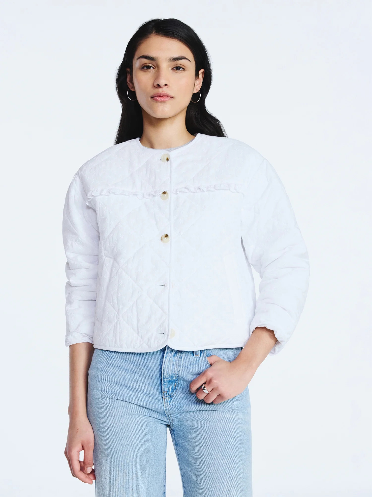 Scoop Women's Cotton Eyelet Jacket with Puff Sleeves, Sizes XS-XXL | Walmart (US)