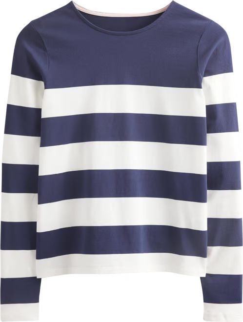 Relaxed Long Sleeve Breton Top - Navy/ Ivory Wide Stripe | Boden (US)