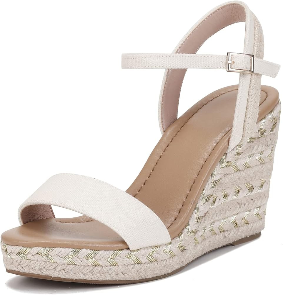 Senodin Women's Wedges Platform Sandals Open Toe Espadrille Ankle Strap Beach Wedges Sandals for ... | Amazon (US)