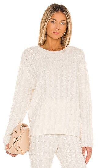 Cashmere Cable Knit Crew Sweater in Ivory | Revolve Clothing (Global)