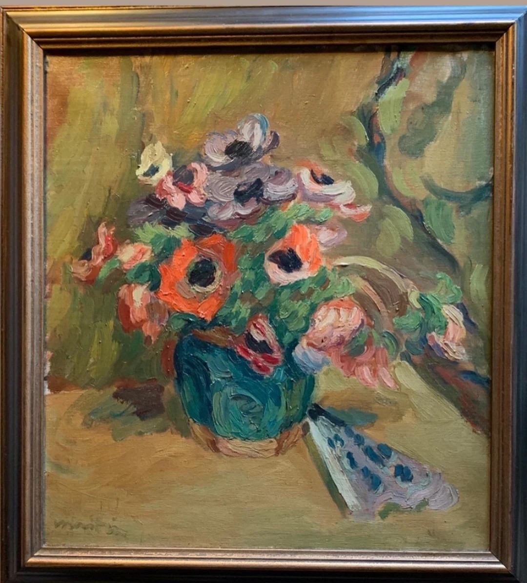Still Life Vintage Original Oil Painting of Pink Red Blue Anemone Flowers. Framed In a vintage st... | Etsy (UK)