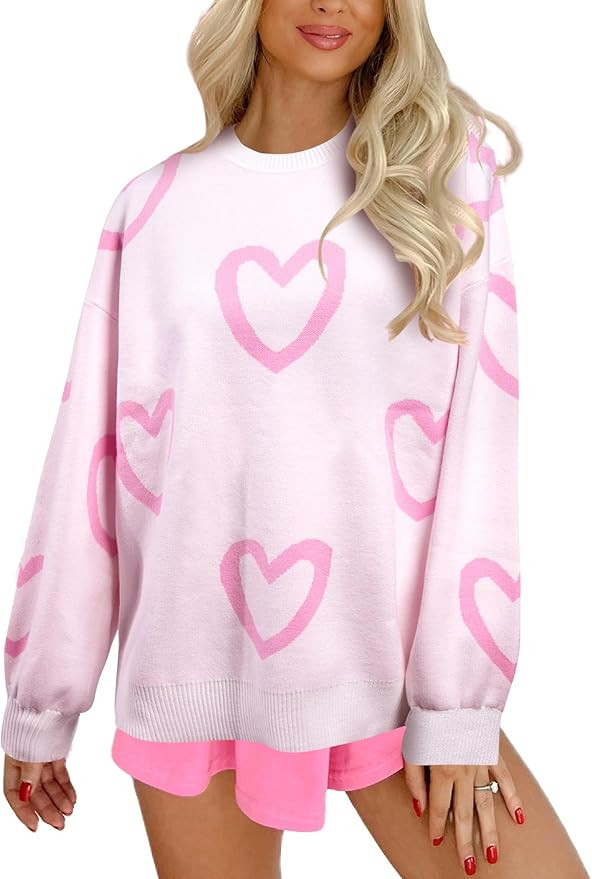 UNIQUEONE Valentines Sweater Women Love Sweatshirt Heart Graphic Knit Sweaters Valentine Day Over... | Amazon (US)