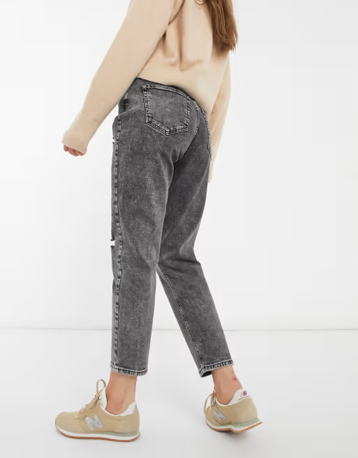 Only Veneda stretch mom jeans in black acid wash | ASOS (Global)