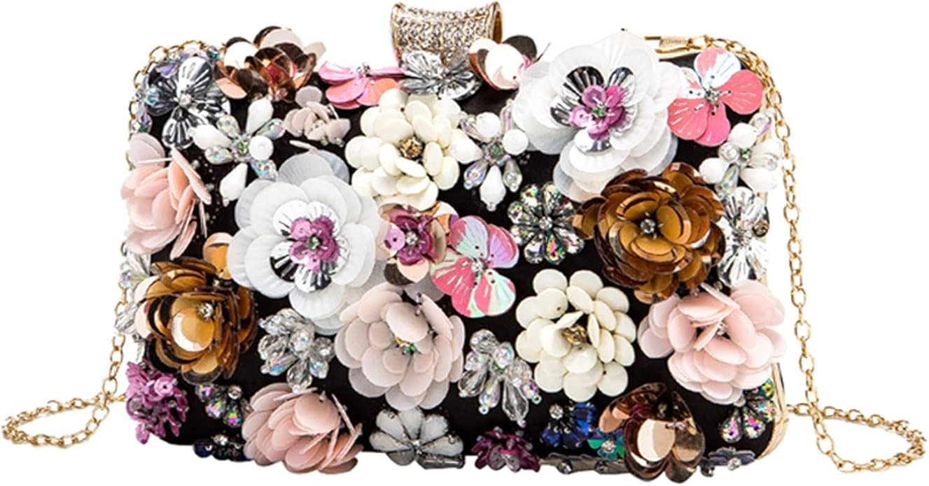 LETODE Flower Clutch Purse Evening Bag for Women Formal Party Handbag Chain Strap Shoulder Bag | Amazon (US)