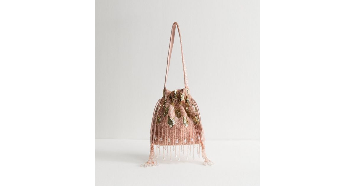 Pink Sequinned and Beaded Satin Bag | New Look | New Look (UK)