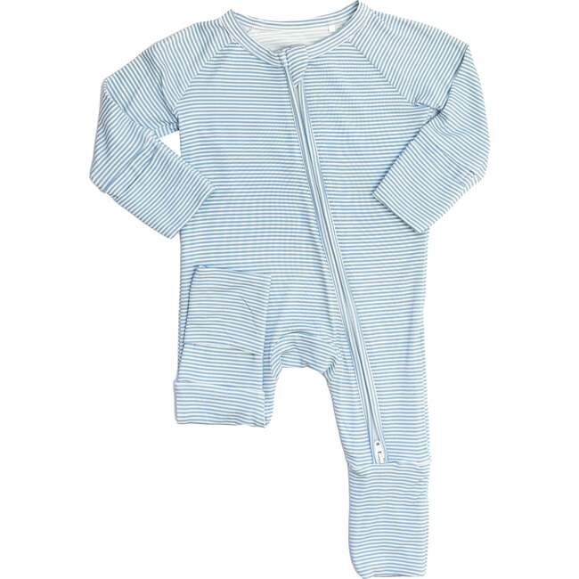 The Uptown Baby | Mini Stripe Sleep Romper, (Dusty Blue, Size New Born) | Maisonette | Maisonette